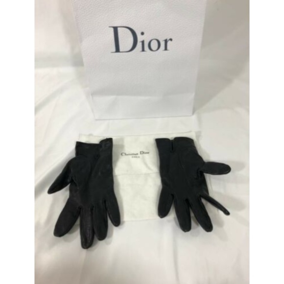 Christian Dior Womens Gloves Black Leather Cotton - Picture 4 of 12